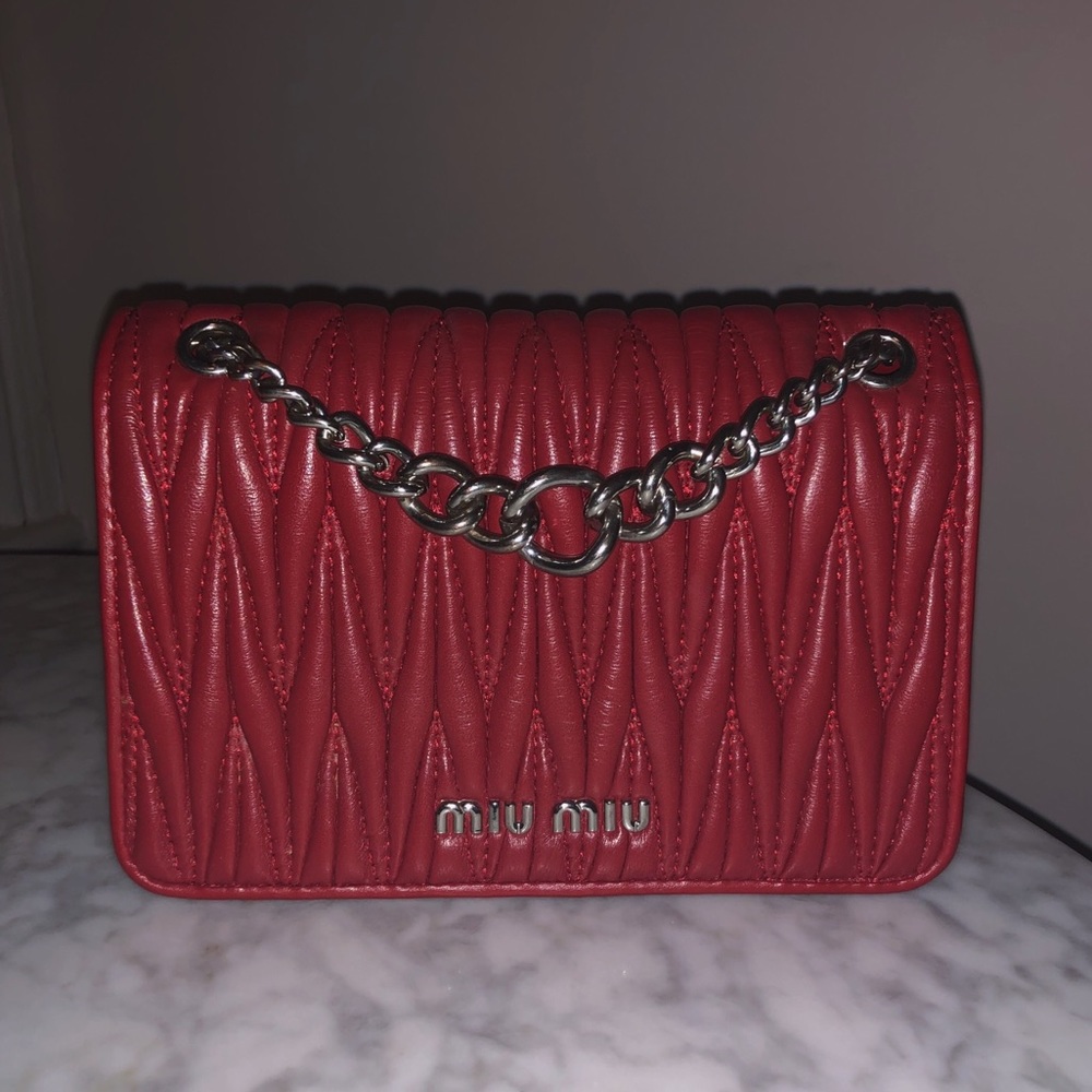 Red / Burgundy Miu Miu Club Matelasse Leather Bag